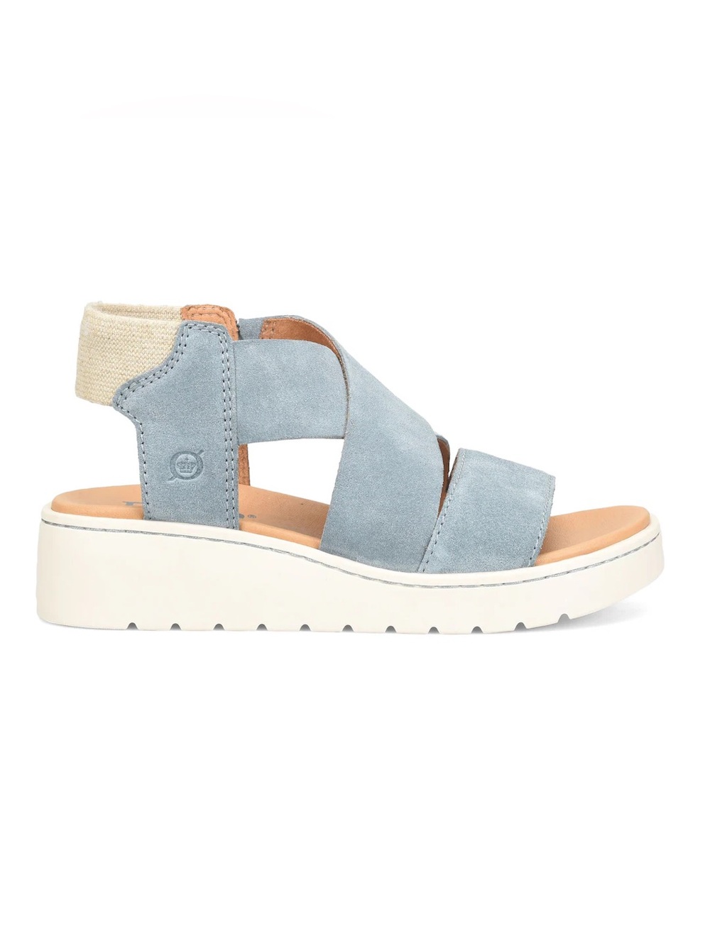 Born Light Blue Suede Platform Sandal with Cream Heel Strap